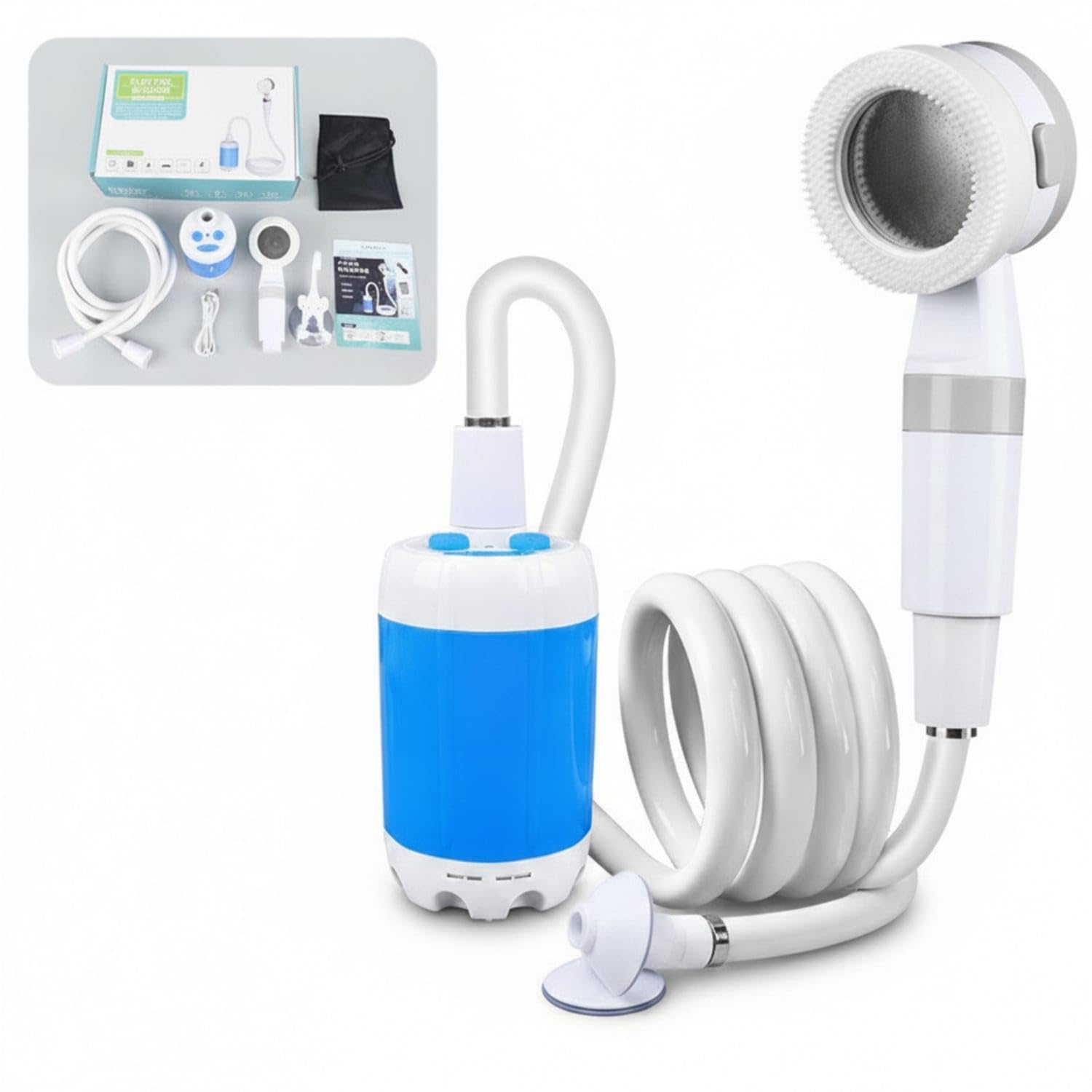 Coiled Hose Portable Electric Shower Compact Self-Priming Shower System for Camping, Travel, Standard Outdoor-image-5