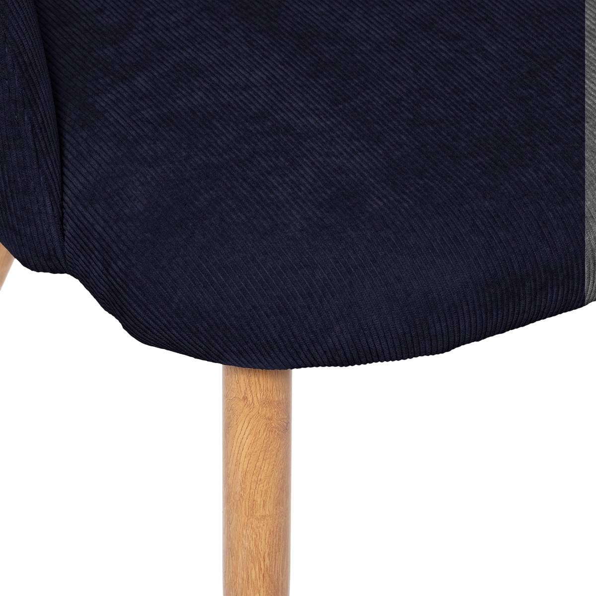 Chaise Fauteuil de Table en Velours côtelé Bleu Encre et Pieds en métal - Atmosphera