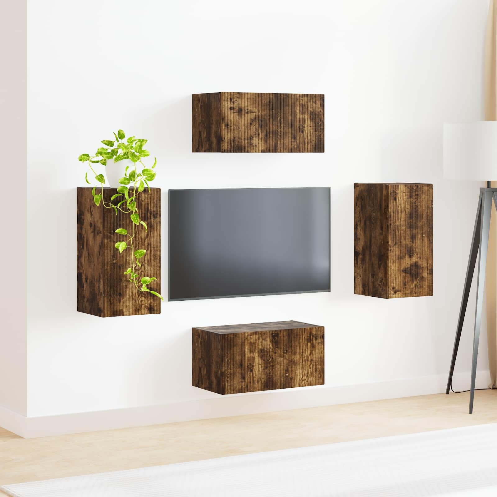 Set di 4 mobili per TV in legno di rovere affumicato