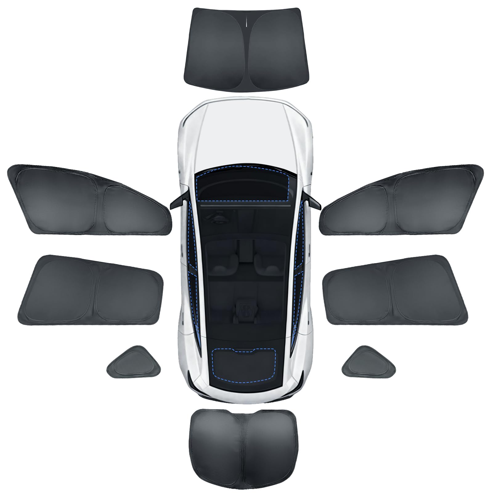 Auto-Sonnenschutz 8 Stück für Tesla Model Y 2025-2026 Juniper Design für Windschutzscheibe Heck-Seitenfenster komplettes Set Camping Privacy Curtains UV-Schutz fürTesla Model Y Zubehör