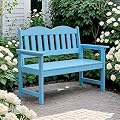 Outdoor Garden Bench,2-Person Poly Lumber Patio Bench, Slatted Patio Loveseat,All-Weather Outdoor Bench that Never Rot and Fade, Suit for Garden, Porch and Park