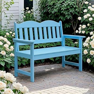 Outdoor Garden Bench,2-Person Poly Lumber Patio Bench, Slatted Patio Loveseat,All-Weather Outdoor Bench that Never Rot and Fade, Suit for Garden, Porch and Park