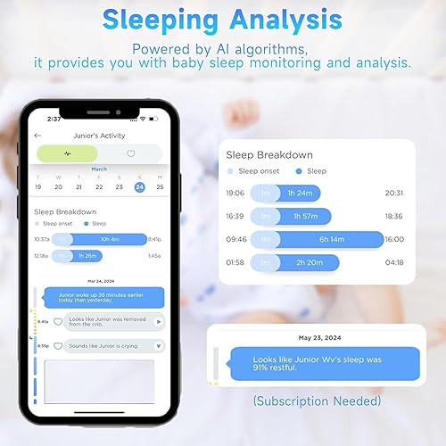 Miniatura 4 de Rraycom Monitor inteligente para bebé con soporte de suelo, cámara de cuna 2K con monitor de respiración AI, cámara WiFi para bebés sin wearables,