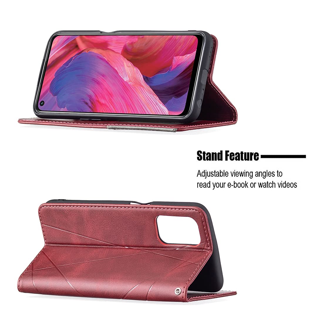 BRAND SET Custodia Portafoglio Con Slot Per Schede Per OPPO A74/A54/A93 5G - Cover Flip In Pelle PU Con Funzione Stand (Marrone) - 2