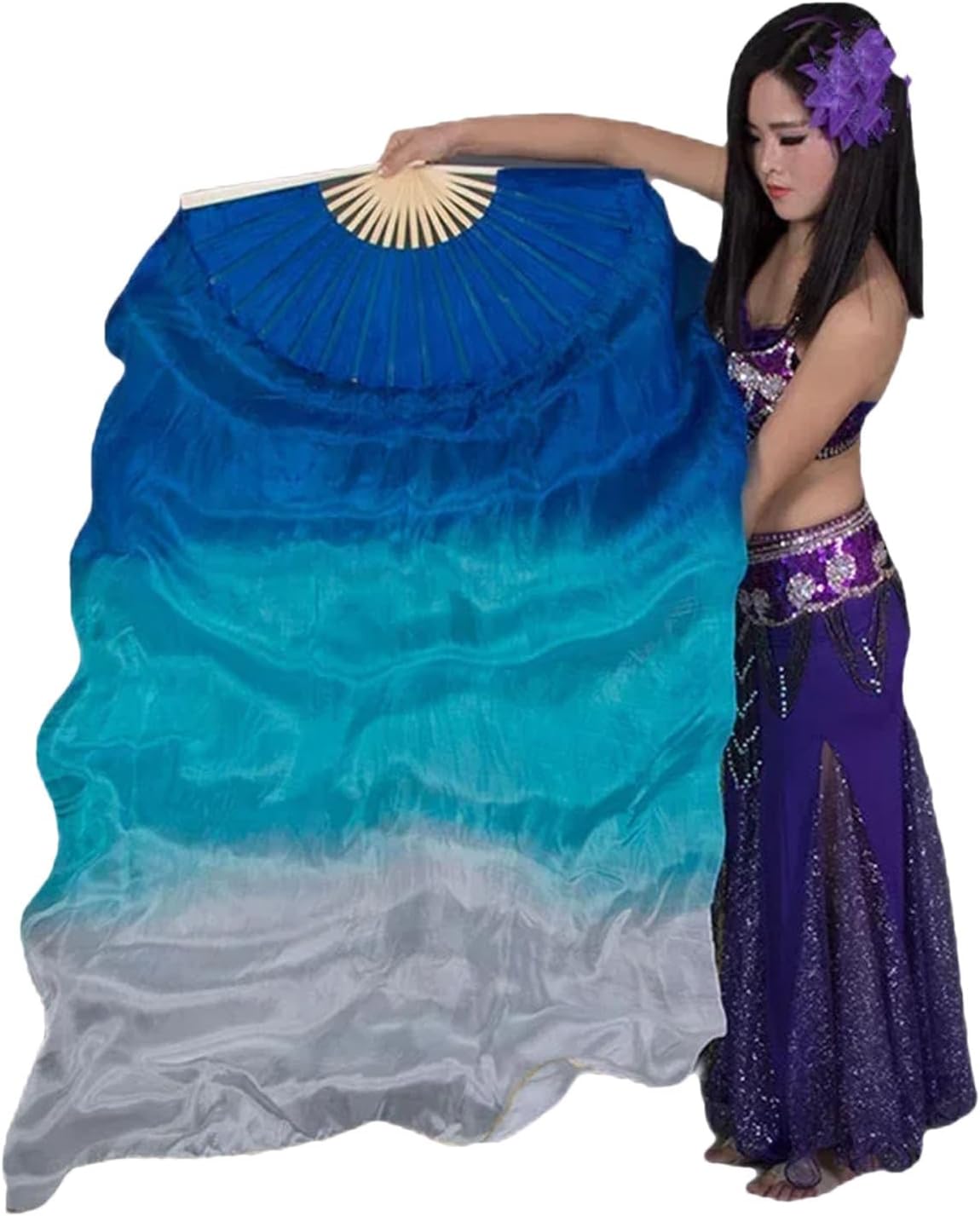 ベリーダンス シルク ベール 軽量 100% シルク ファン ハンド ペイント カラフル ダンサー パフォーマンス 小道具