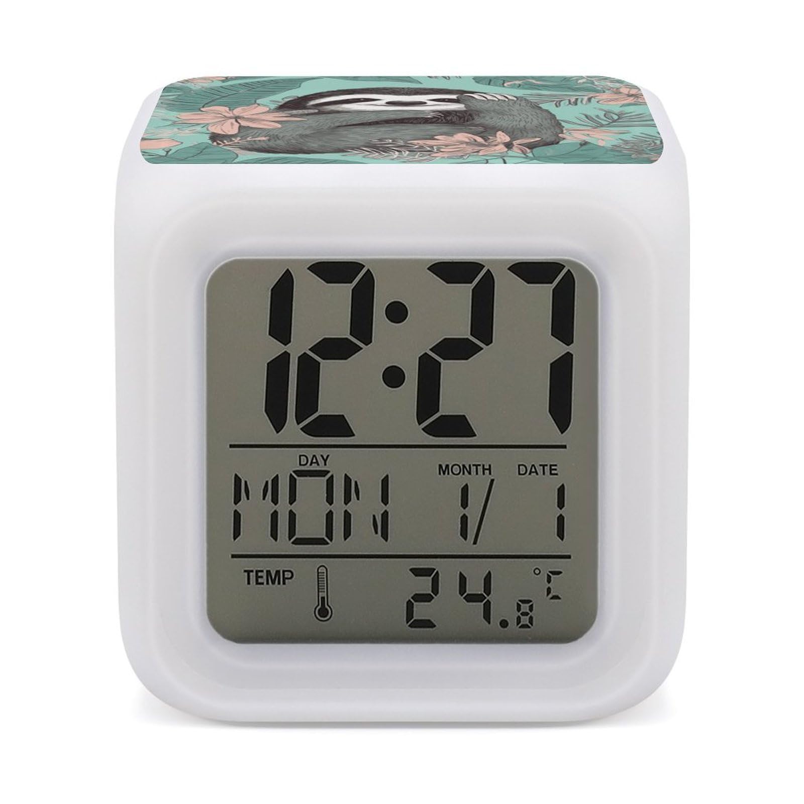JTREHY Animal Sloth Mint Green Alarm Clock Digital Dimmable Clock for Bedroom LED Display Screen Mini Clocks 7 Color Dimmable Night Lights Time-to-Rise Alarm Clocks for Office Living Room