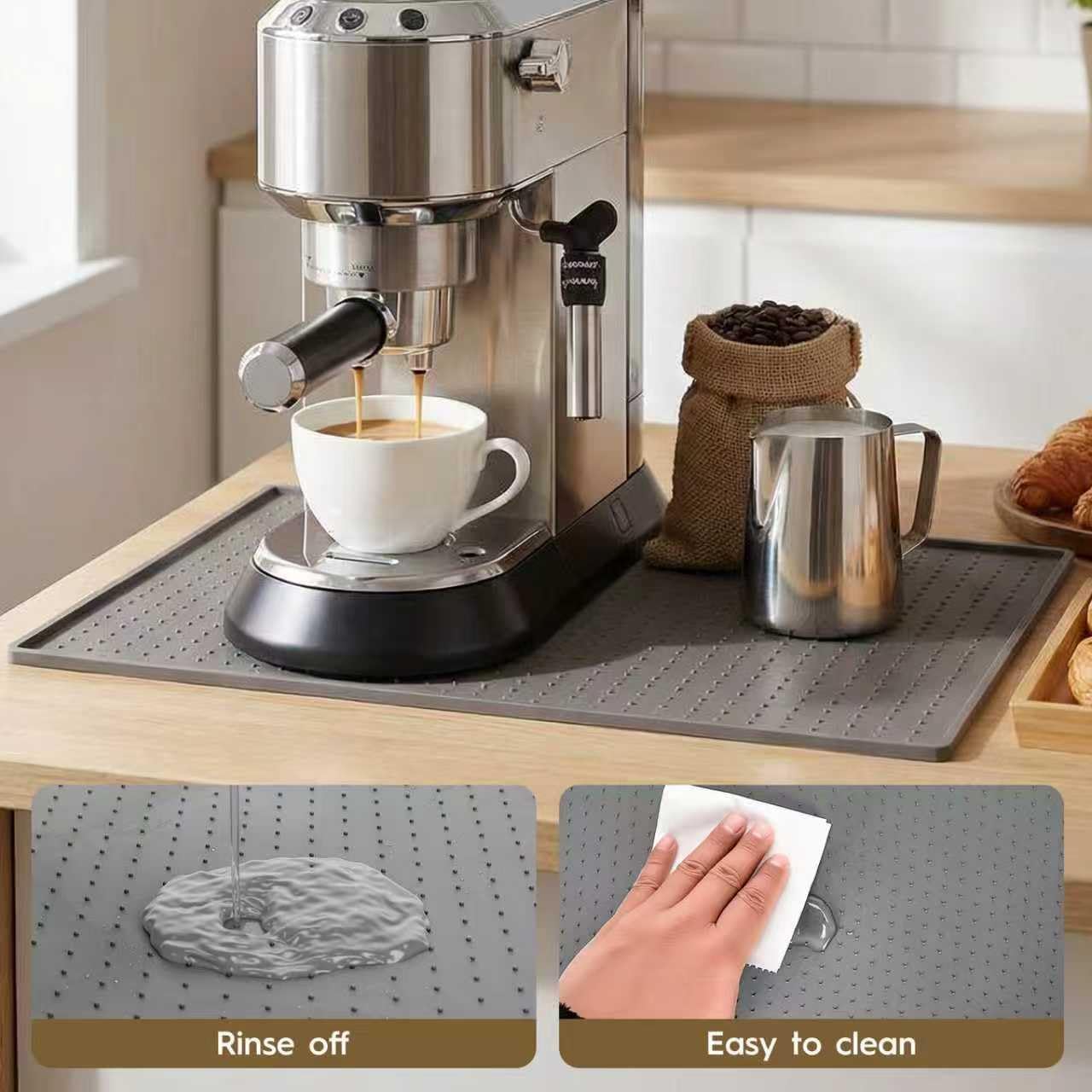 Coffee Mat with Raised Edges, 10”x14” Silicone Bar Mats for Counter, Heat Resistant Accessories Mat Keep Kitchen Counters Clean & Drying, Espresso Machine Coffee Bar Mats for Countertop, Grey image 5