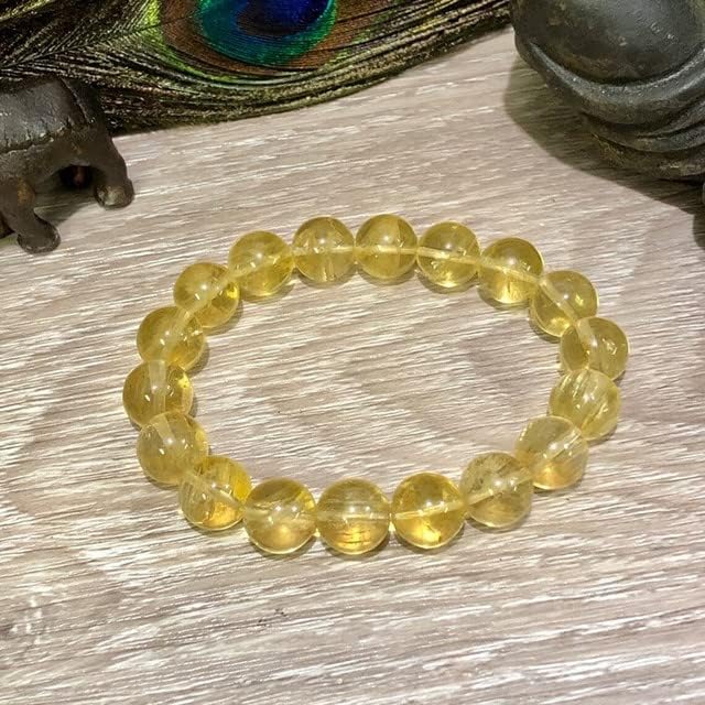 YONKU Yellow Fluorite Bead Strand Bracelet, Classic, 7.09-7.87 inches, Yellow Fluorite, Round Stones, Lobster Claw Clasp