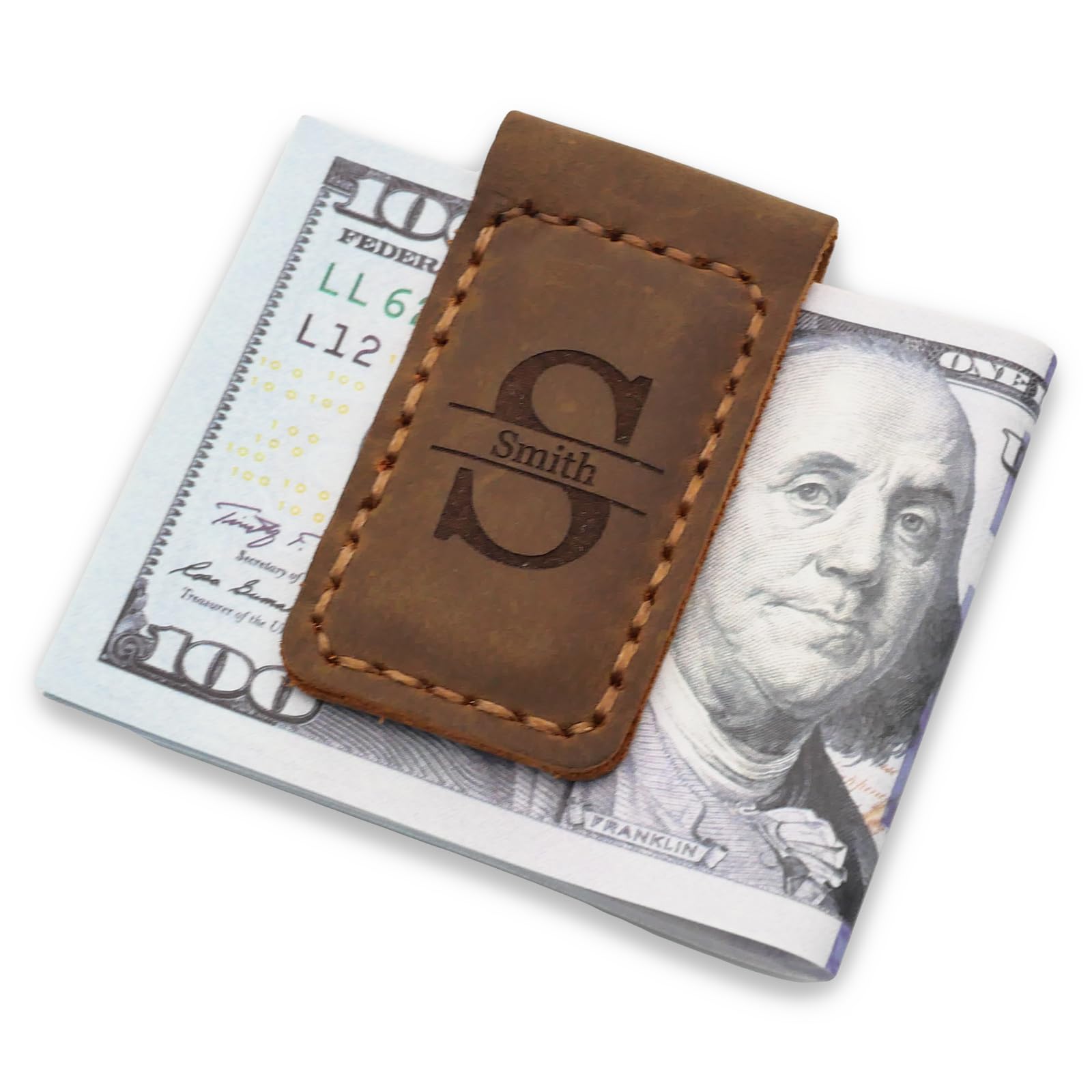 Personalized Money Clip, Custom Leather Engraved with Magnetic Closure, Handmade Customized Monogrammed Money Clip for Men