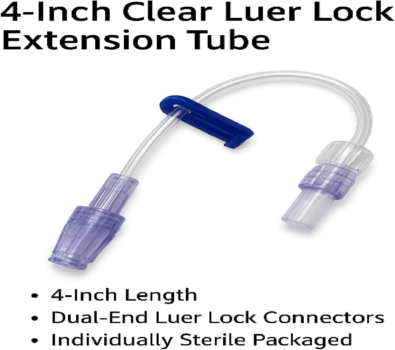 100 Pack4 Inch Clear Luer Lock Extension Tube, Sing-EndLuer Connectors, Individually Sterile Wrapped, Flexible Transparent Tubing for Lab, Industrial and General Fluid Transfer Use