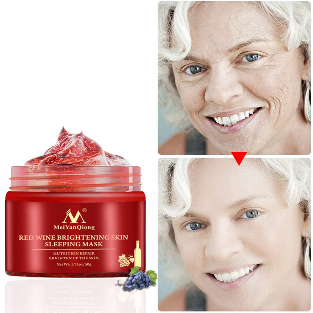 Etophigh - Máscara facial de sueño con crema blanqueadora hidratante de noche envejecimiento nutrición, aclara la máscara de vino tinto