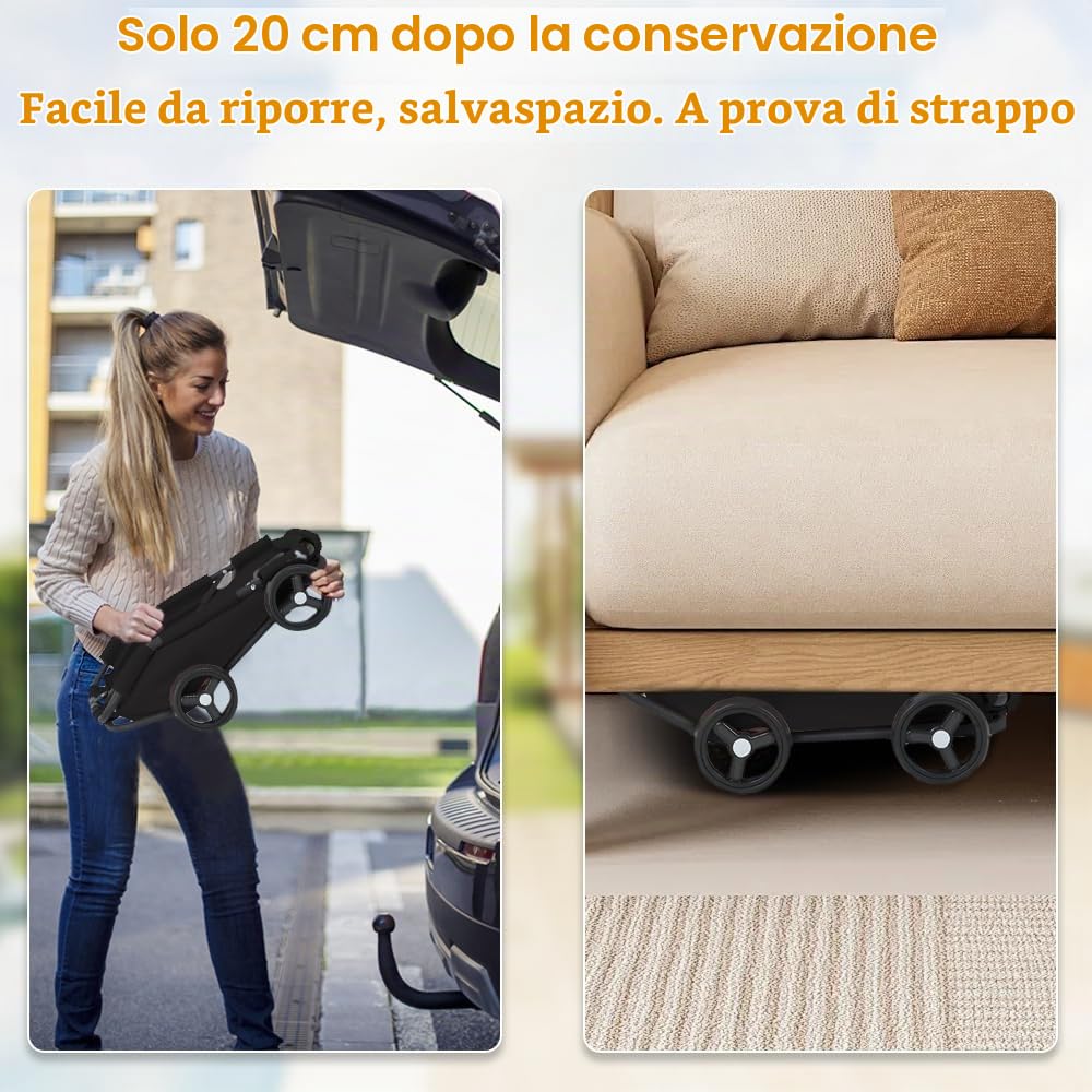 Carrello pieghevole per cani e gatti, carrello a mano leggero sicuro, grande capacità traspirante, ideale per passeggiate, uscite e viaggi all'aperto (nero)