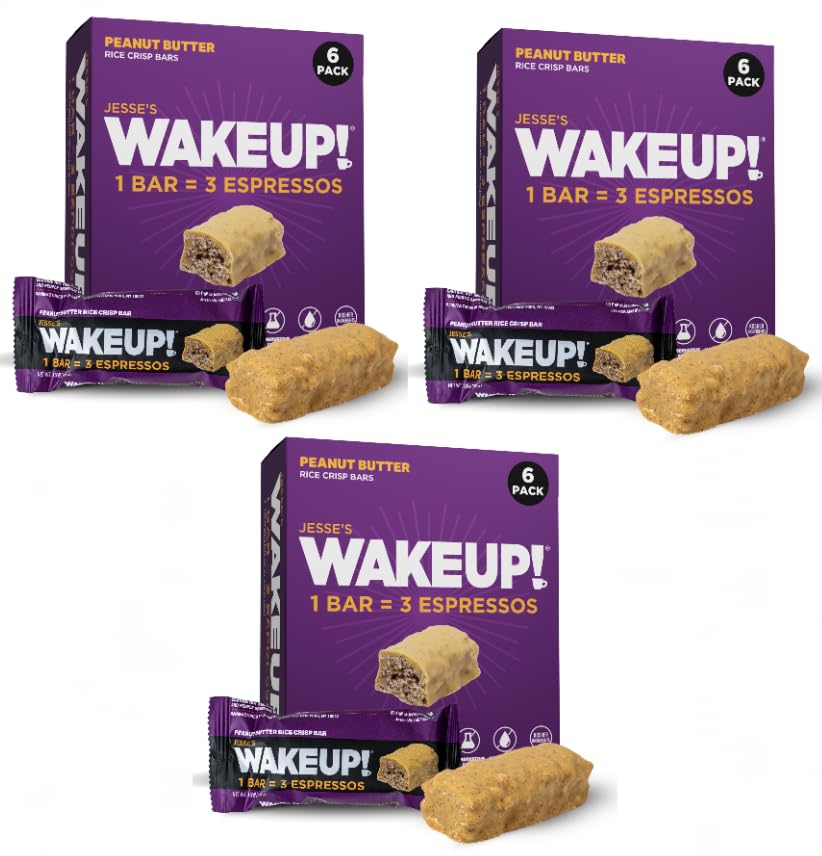 Image of WAKE UP! Peanut Butter Caffeinated Protein Bars (1 Bar = 3 Espressos) - 350mg Clean Caffeine for Energy, Focus & Happy Mornings - Free Energy - 3 Pack (18 Bars)