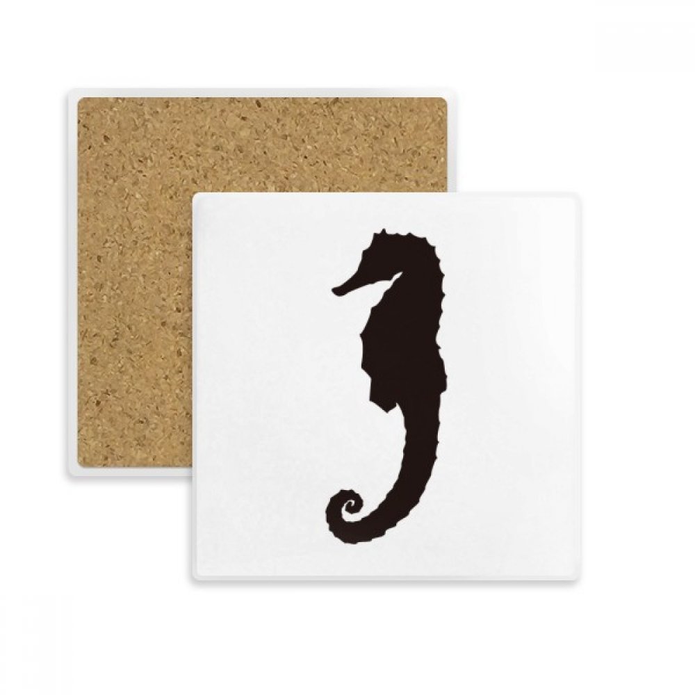 Dessous de verre carré noir Hippocampus en pierre absorbante pour tasse et verre
