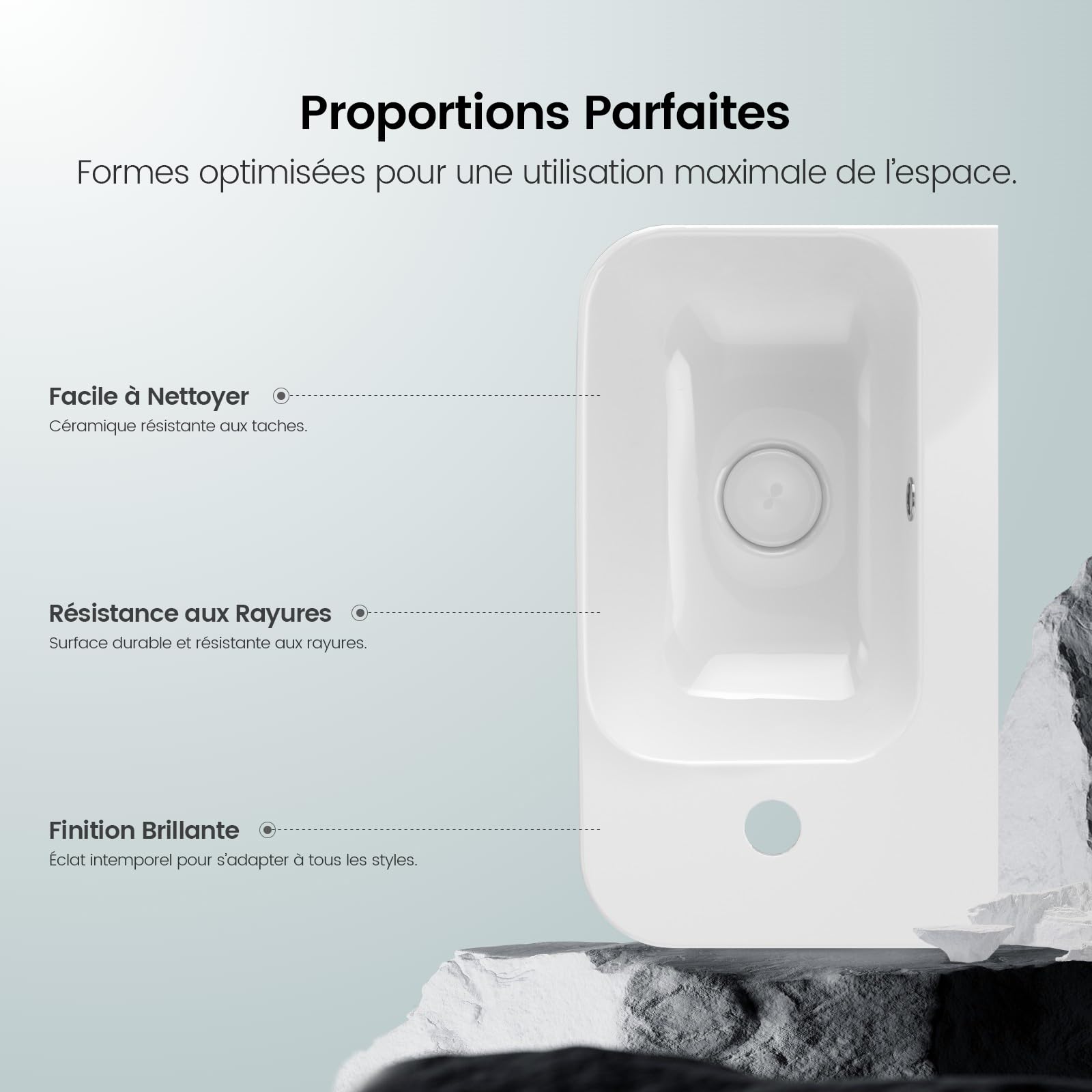 EMKE Lavabo colgante 405 x 280 x 140 mm - Lavabo compacto y elegante para baños pequeños y WC para invitados - Grifo izquierdo, instalación en pared, color blanco brillante