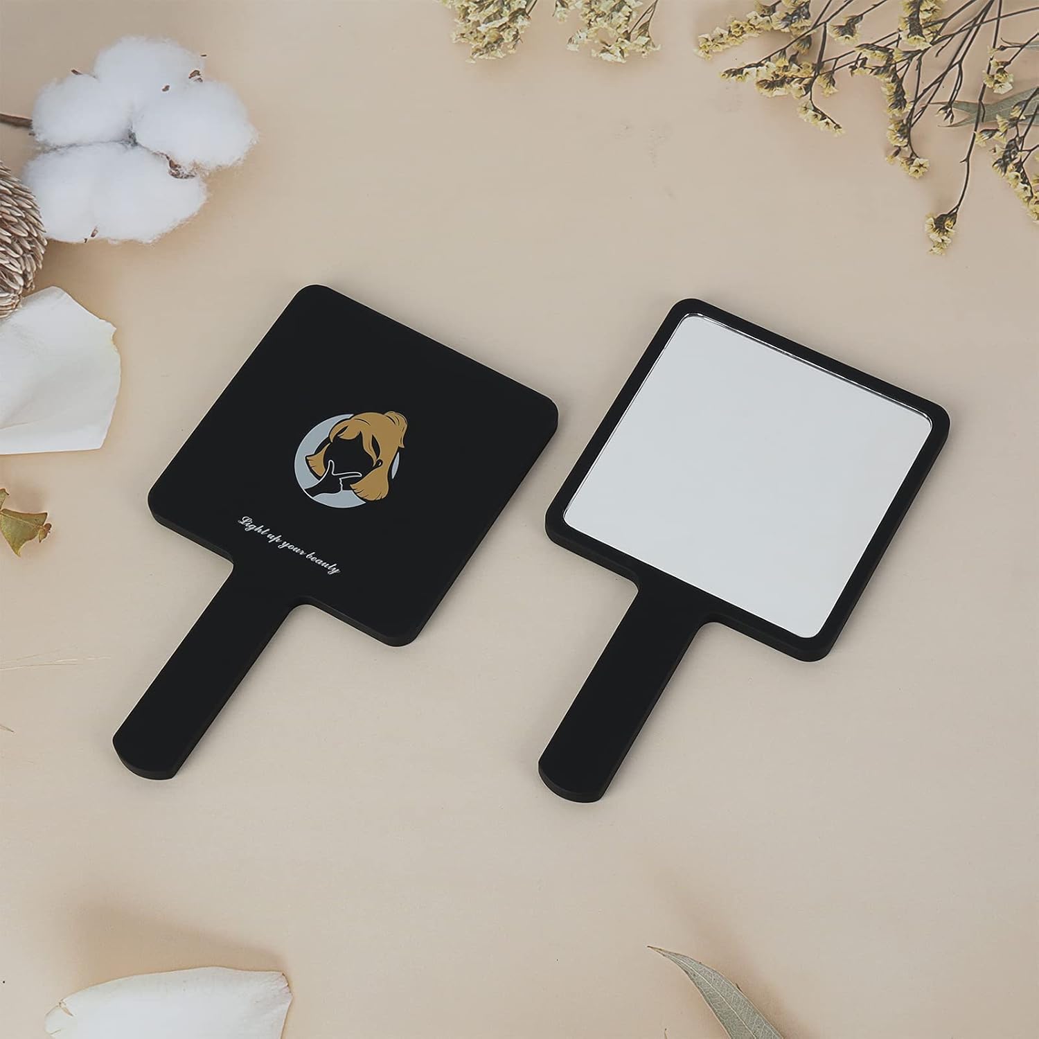 NC Handheld Mirror face Black Mirror Make Up Hand Mirror for High End Salons Portable Mirror Rounded Shape Clear Handmirror with Handle : Beauty & Personal Care