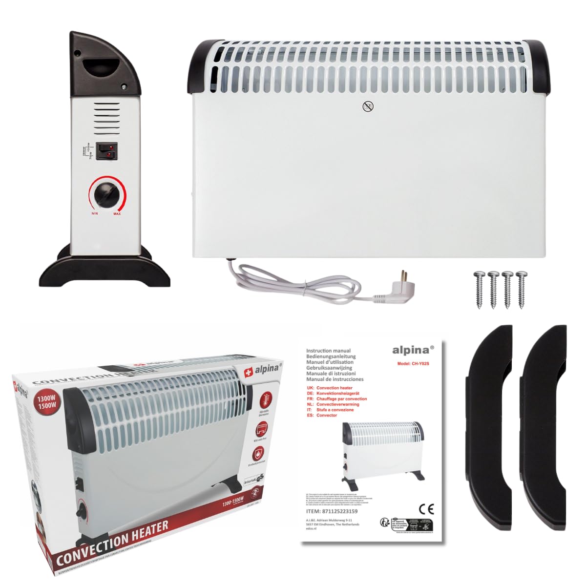 alpina Radiateur Convecteur 1500W – Chauffage Électrique à Convection Sur Pied – Chauffage Soufflant avec Thermostat Réglable – Radiateur d’Appoint Intérieur – 50 x 18 x 33 cm – Blanc