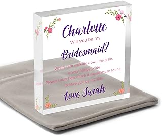 Will You Be My Bridesmaid Personalised Be My Maid of Honour Gifts For Sister Best Friend, Be My Flower Girl Gifts for Girl Daughter Niece Child Kids, With Grey Bag