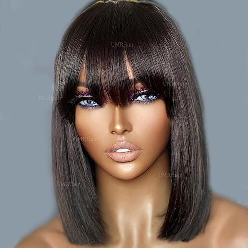 Short Blunt Cut Straight Bob Wigs with Bang Human Hair