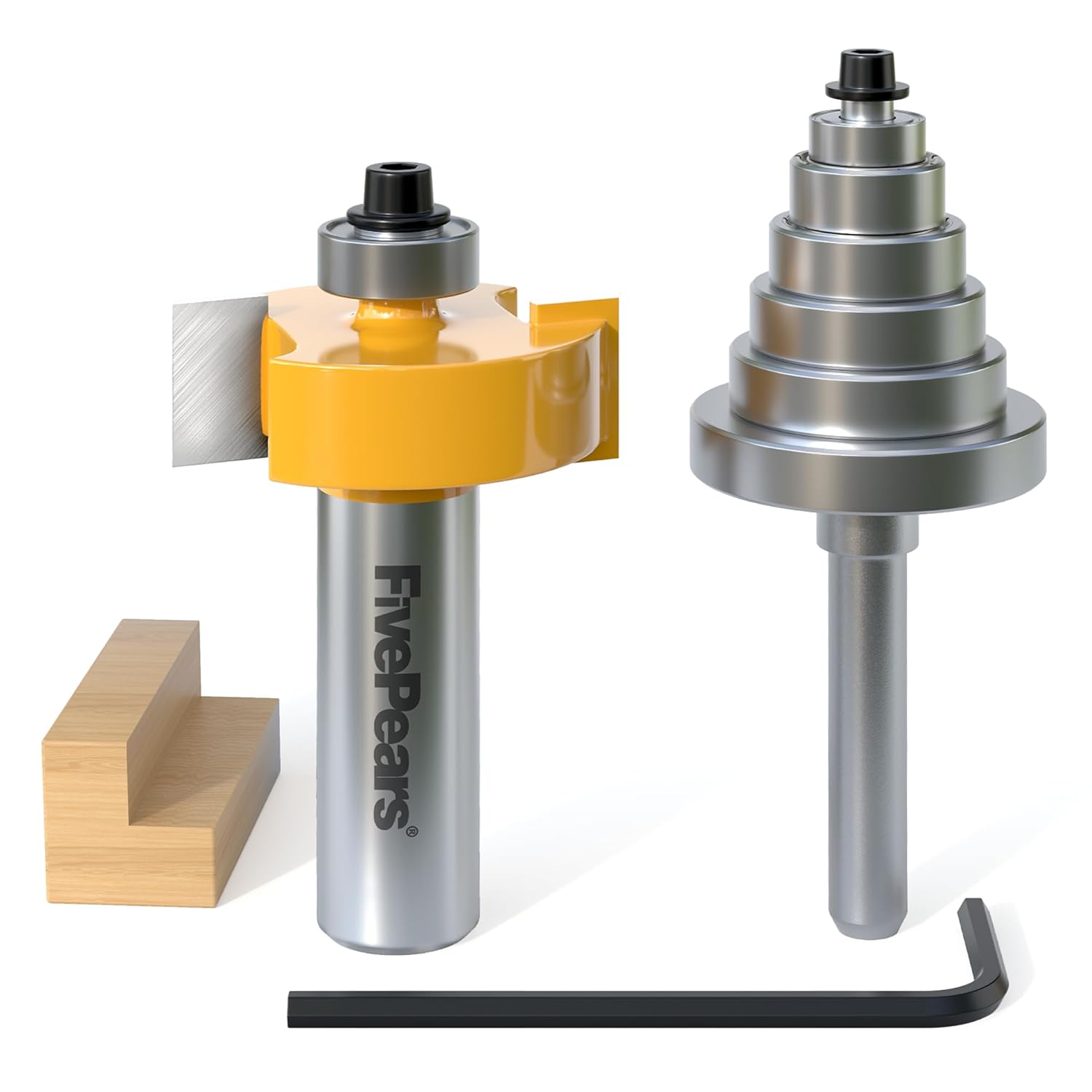 Fivepears Rabbet Router Bit 1/2 Inch Shank with 6 Bearings Set, Rabbeting Router Bit can Interchangeable and Adjustable Multi Depths Cutter 3/8", 1/2", 9/16", 5/8", 11/16", 3/4"