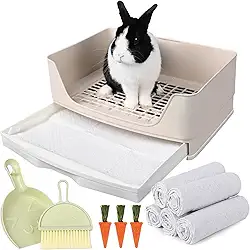 Yuoaes Caixa de areia de coelho grande Coelho Potty Training Corner Litter Pan com gaveta vem com forros, almofadas de xixi de coelho, cama de animal pequeno vaso sanitário para porquinho-da-índia