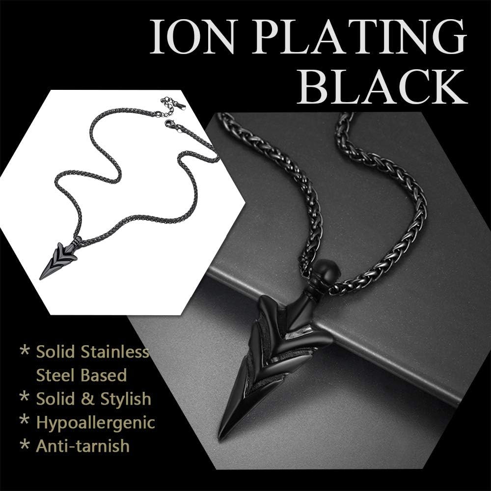 U7 Men Rock Hip Hop Jewelry Stainless Steel 18K Gold Plated Spear Point Arrowhead/Wolf Teeth Pendant Necklaces 22"