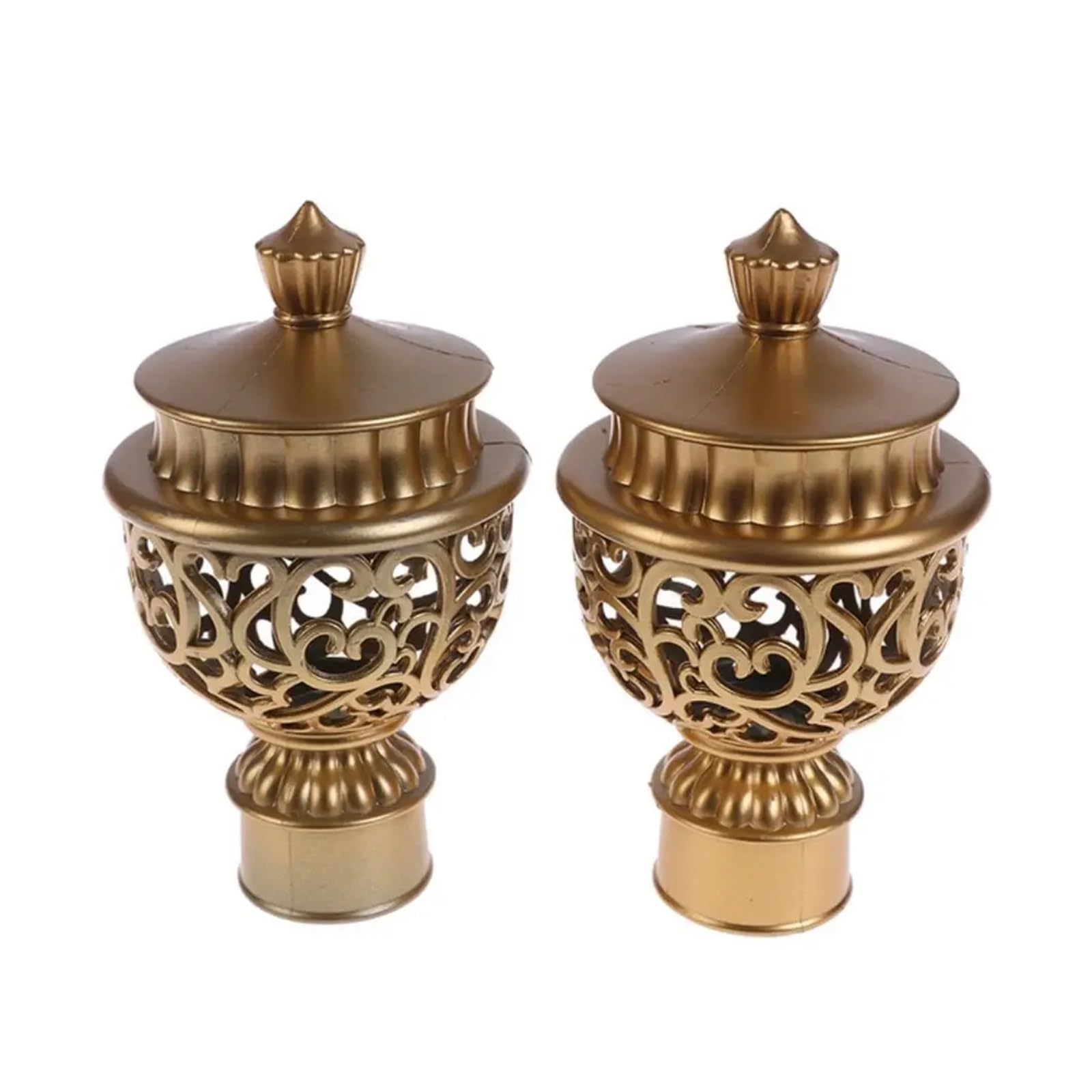 BDFJEDS Curtain Pole Finials 2pcs Hollow Out Decorative Curtain Rod Cap Head Drapery Rail Ends Accessories(Gold)