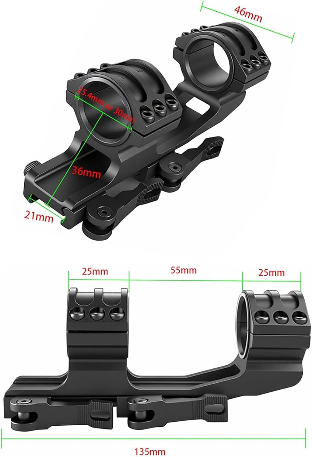 Persei Scope Mount Quick Release 1 inch / 30mm QD Cantilever Offset Picatinny Scope Mount 1.42 Center High
