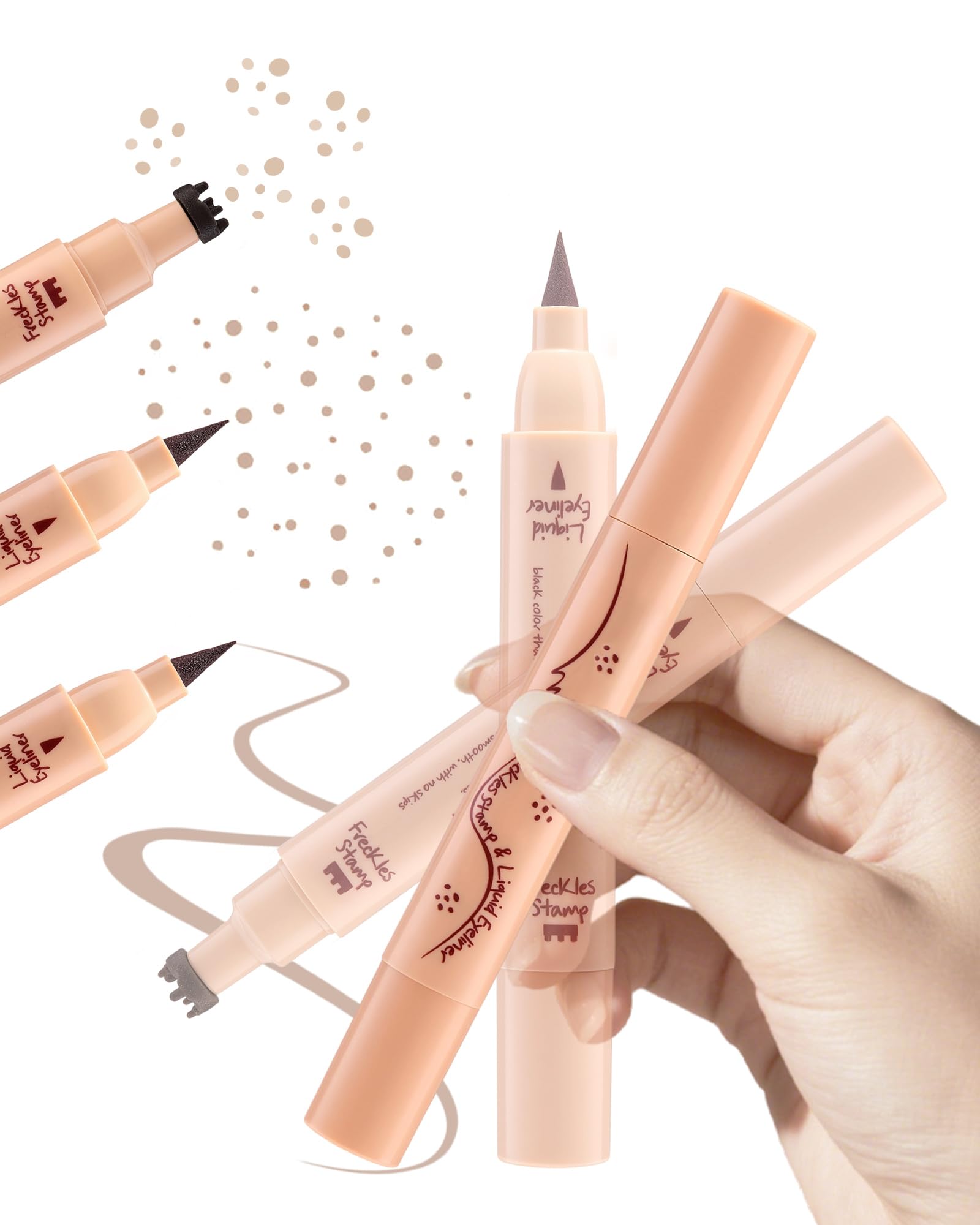2-in-1 Faux Freckle Stamp Pen, Dual-Ended Waterproof Fake Freckle Pen with Different Size Stamps & 0.5mm Tip, Quick Natural Sun-Kissed Freckles for Makeup for Freckle Lovers Medium Brown