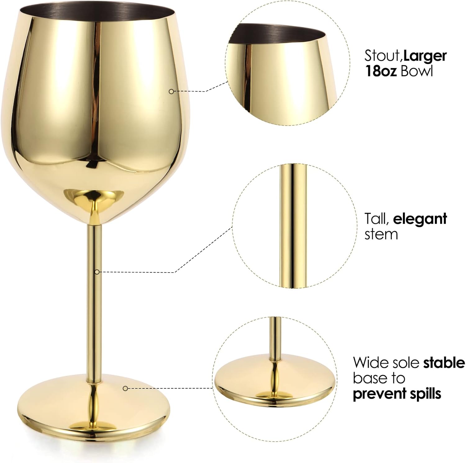 Gold Wine glasses set of 2，18oz Unbreakable Stainless steel stemmed wine glasses,Shatterproof wine steel gold goblets set Outdoor, red wine glass Metal Wine goblet love is blind for Mother's day - Image 3