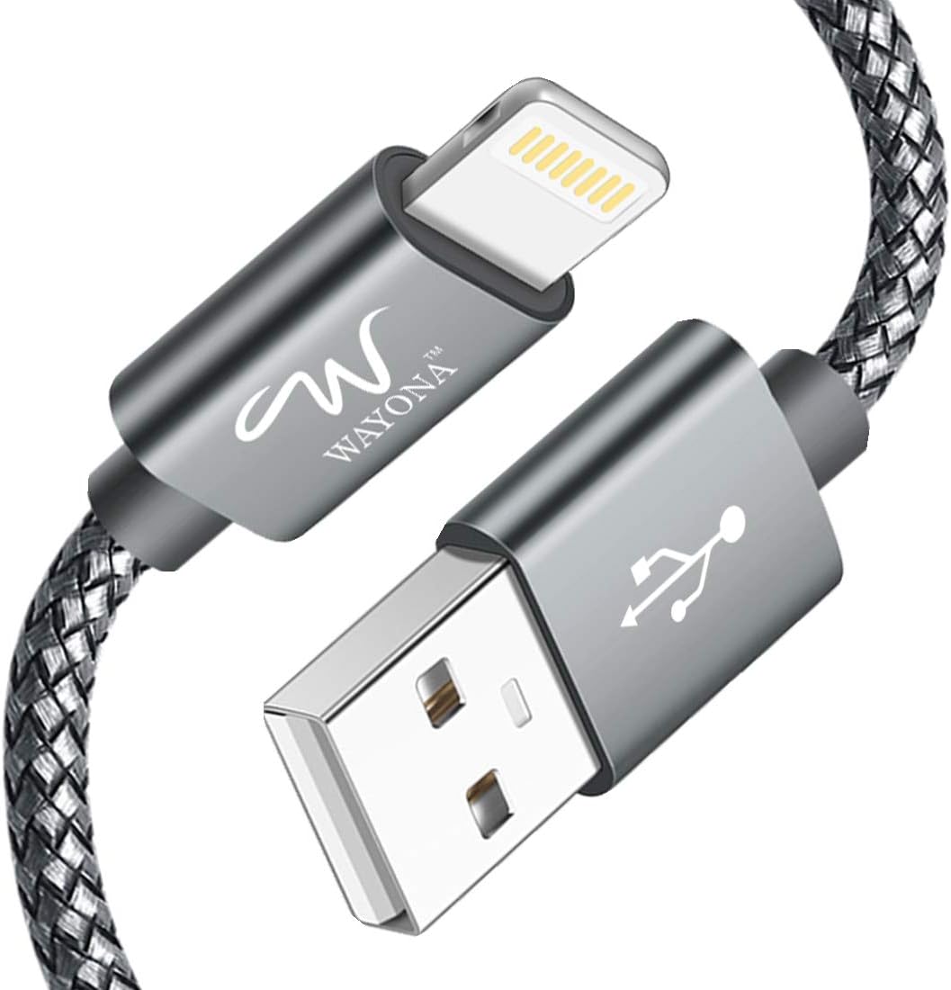 Nylon Braided Lightning USB Data Sync & 3A Charging Cable For iPhones, Ipad Air, Ipad Mini, Ipod Nano And Ipod Touch Supports Carplay (3 FT Pack Of 1, Grey)1M