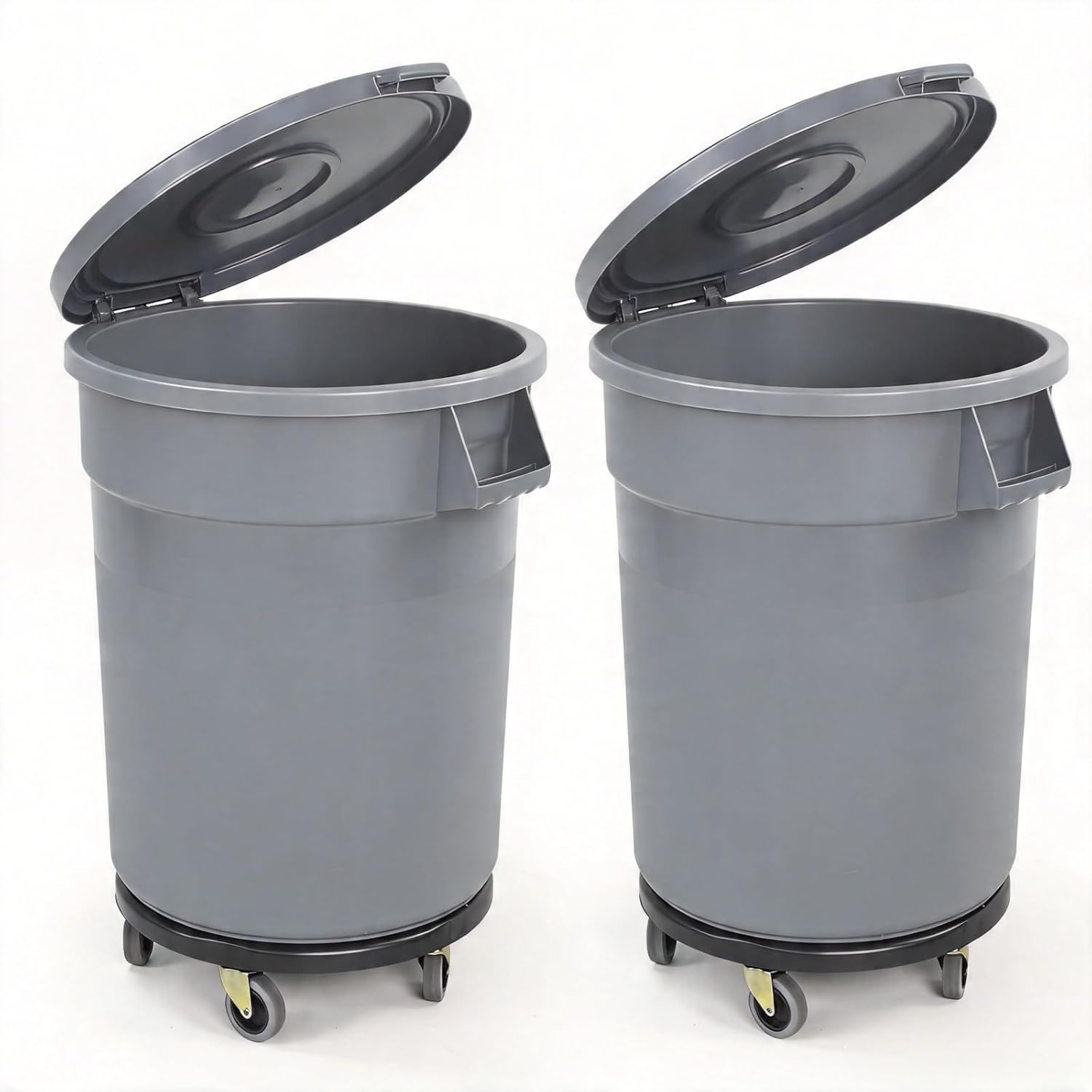 32 Gallon Outdoor Trash Can with Lid and Wheels, Barrel-Style Trash Can with Sturdy Handles，Snap-Fastener Design and All-Weather Plastic, Ldeal for Concerts, Schools, and Kitchens (Gery)