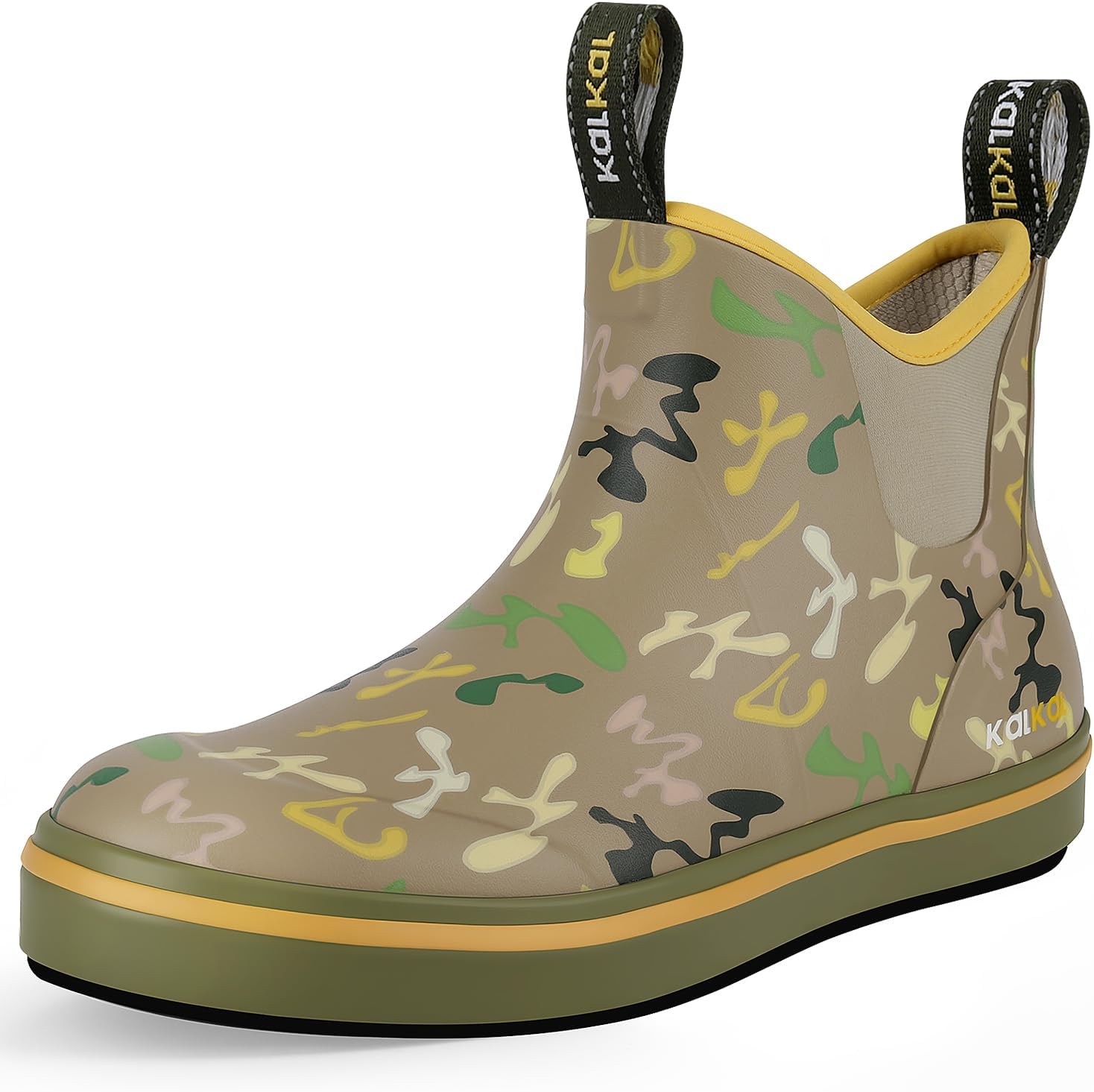 Kalkal Men's Deck Boots Anti-Slip Saltwater Fishing Rain Boots with Memory Foam, Waterproof Rubber Ankle Work Boots for Sailing (Size 7-14)