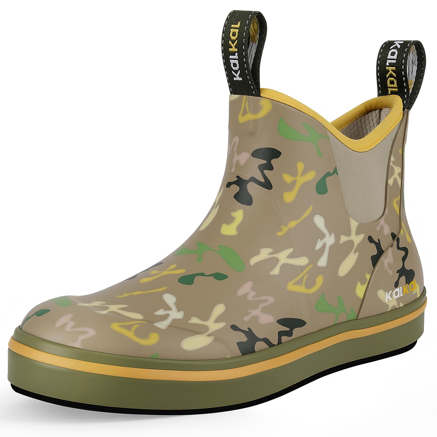 Kalkal Men's Deck Boots Anti-Slip Saltwater Fishing Rain Boots with Memory Foam, Waterproof Rubber Ankle Work Boots for Sailing (Size 7-14)