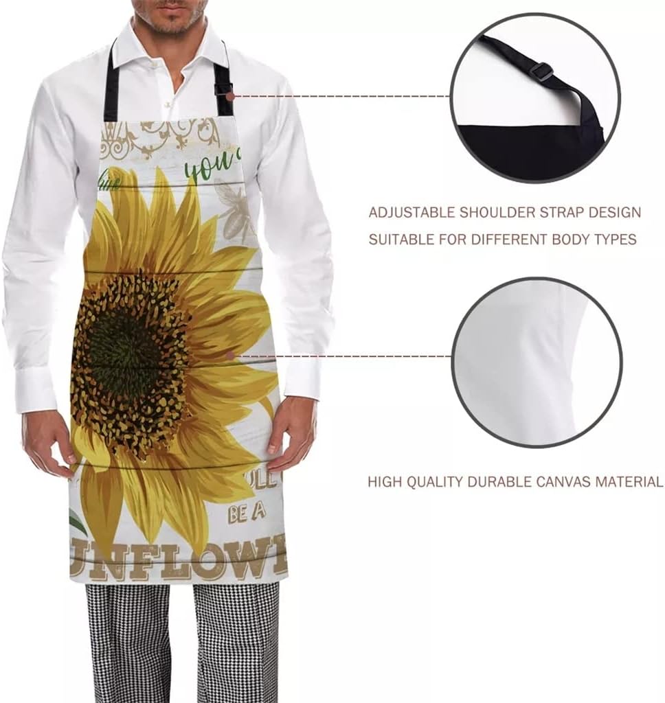 Sunflower Bee Wood Board Kitchen Nail Shop Apron for Women Men Kids Aprons Dinner Party Cooking Baking Accessories