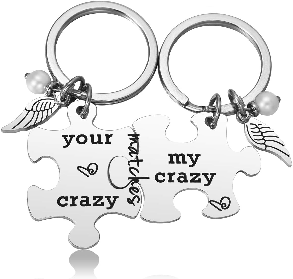 Your Crazy Matches My Crazy Personalized Couple Keychain Jigsaw Puzzle Pieces for Anniversary Deadpool Inspired