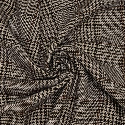 Tissu en laine et polyester marron anti-plis pour jupes et vestes d'hiver