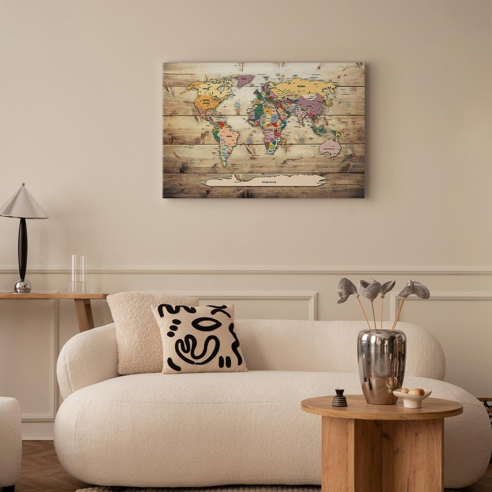 B&amp;D Quadro Mappamondo 120x80 Cm - 3 Pezzi Su Tela - Decorazione Murale Moderna - Marrone