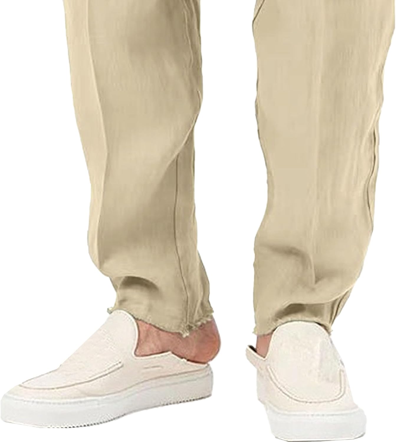 Men's Cotton Linen Drawstring Casual Pants Baggy Solid Elastic Waist Jogging Pants Comfort Breathable Beach Trousers