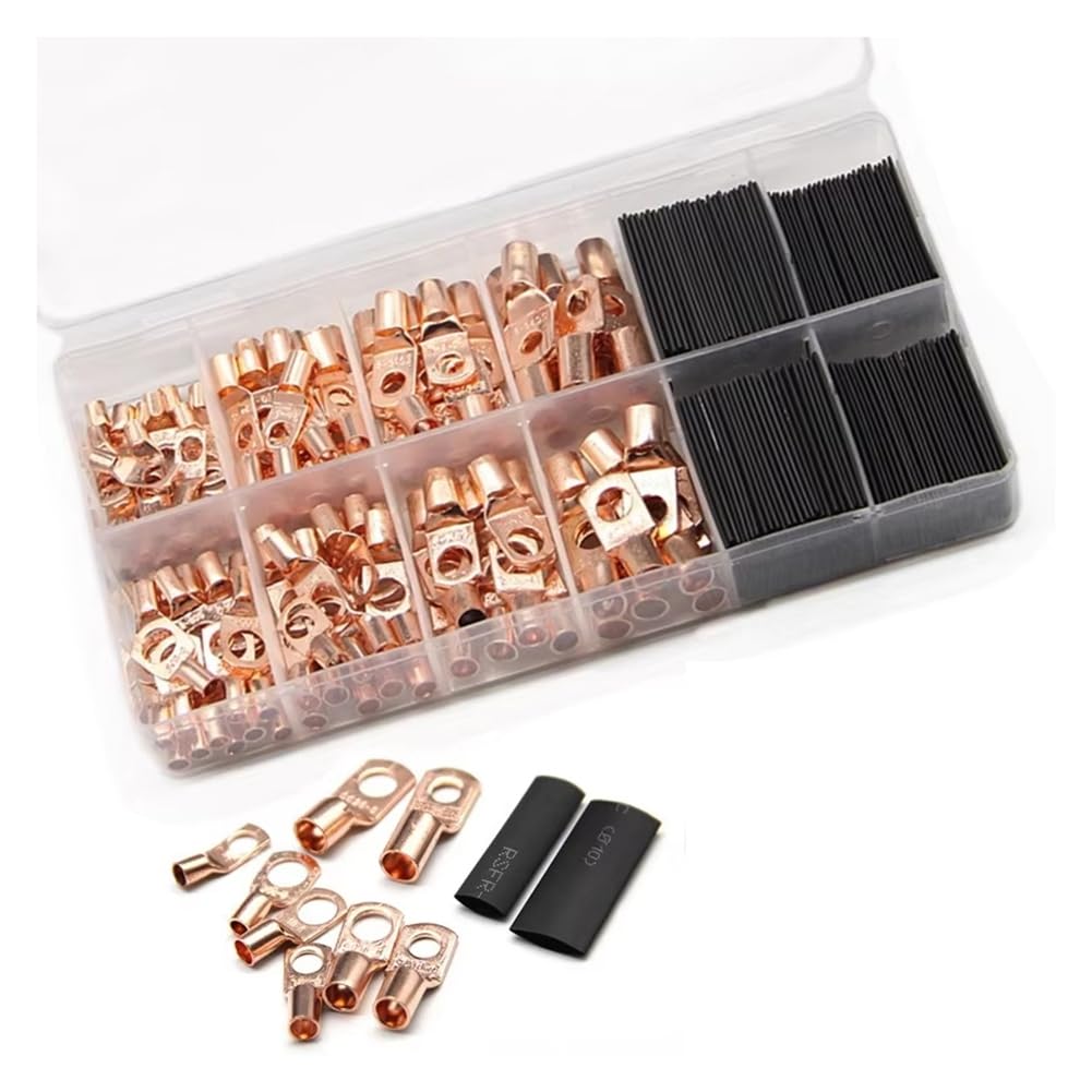 Hipzeepo 260pcs Peeping Copper Tube Terminal SC Wiring Terminal Copper Nose Heat Shrink Tube Combination