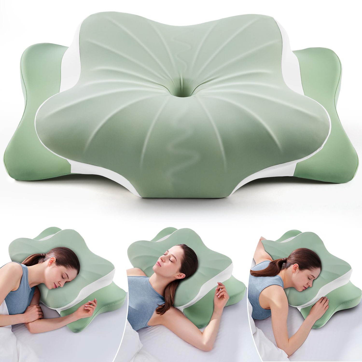 Cervical Pillow for Neck Pain Relief -Cooling Ergonomic Memory Foam Pillow with Ice Silk Pillowcase, Dual-Height Orthopedic Support Contour Pillow for Side/Back/Stomach Sleepers, CertiPUR-US Certified