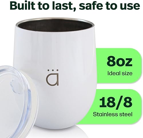 Vista 13 de Kalmateh Yerba Mate Gourd 8 oz, Double Wall Stainless Steel Mate Cup with BPA-Free Lid, Bombilla Filter Straw & Cleaning Brush, Perfect for Hot &