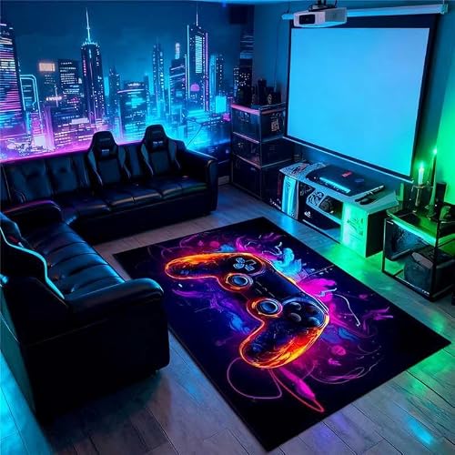 Komergave - Komergave Gaming Teppich, rutschfest Kristall-Samt Gamer Teppich, Neon Farben Gaming Zimmer Deko für Jungen, Jugendzimmer Deko Jungen Design eines Spielcontrollers, 80x120cm - -3%
