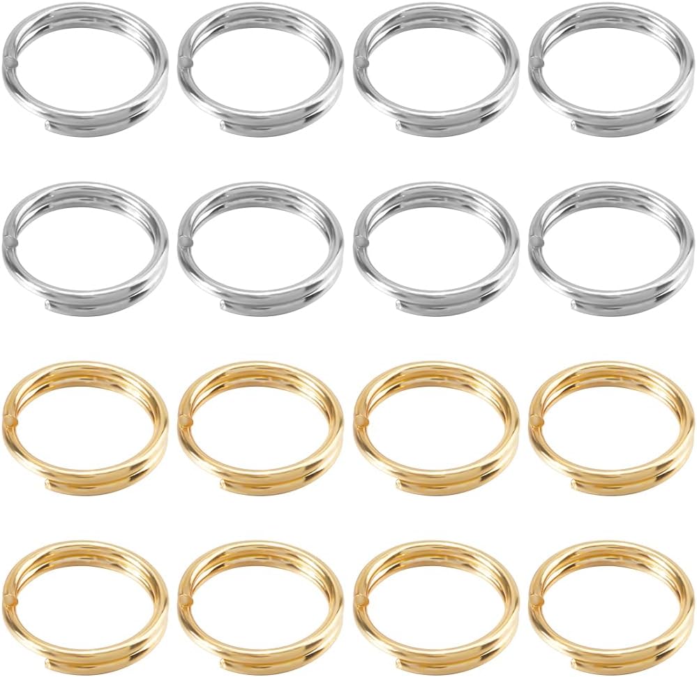 SUNNYCLUE 1 Box 400Pcs 8mm Split Jump Rings Silver Jump Ring Connectors 304 Stainless Steel Small Gold Round Double Loops Ring Connector for Jewelry Making Necklaces Bracelets Supplies DIY Crafts