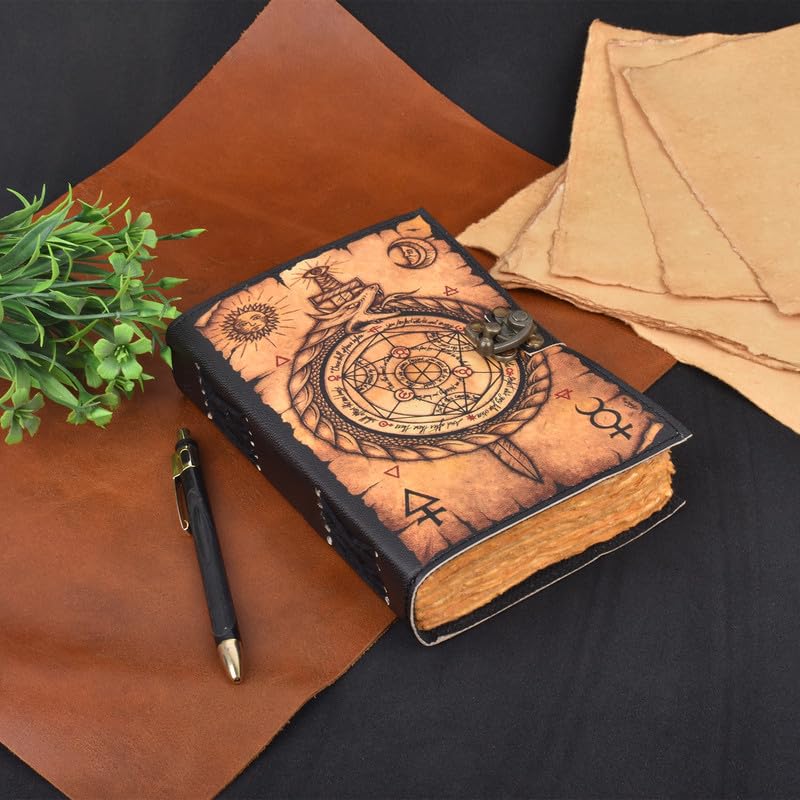 Image of Leather Journal Diary for Women and Men Travel Diary Notebook for Writing With Antique Deckle Edge Paper, Compass Printed 17.78 X 12. 7 CM (A5 Size)
