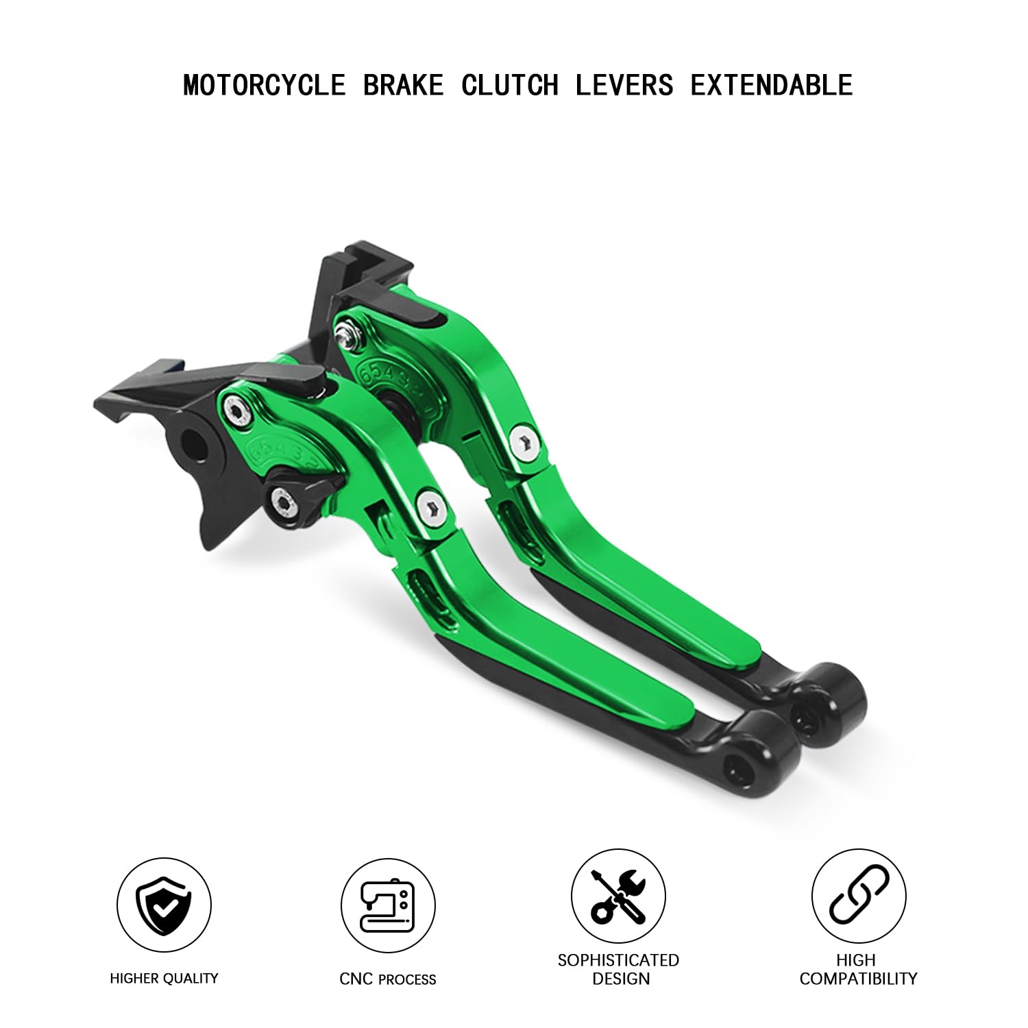 Pour Z900 Z650 NINJA650 2017-2024 Vulcan s650 2015-2024 Moto Leviers de Frein et d'Embrayage Réglables, Extensibles et Pliables, CNC Kit Levier d'embrayage Levier Frein Moto (Vert)