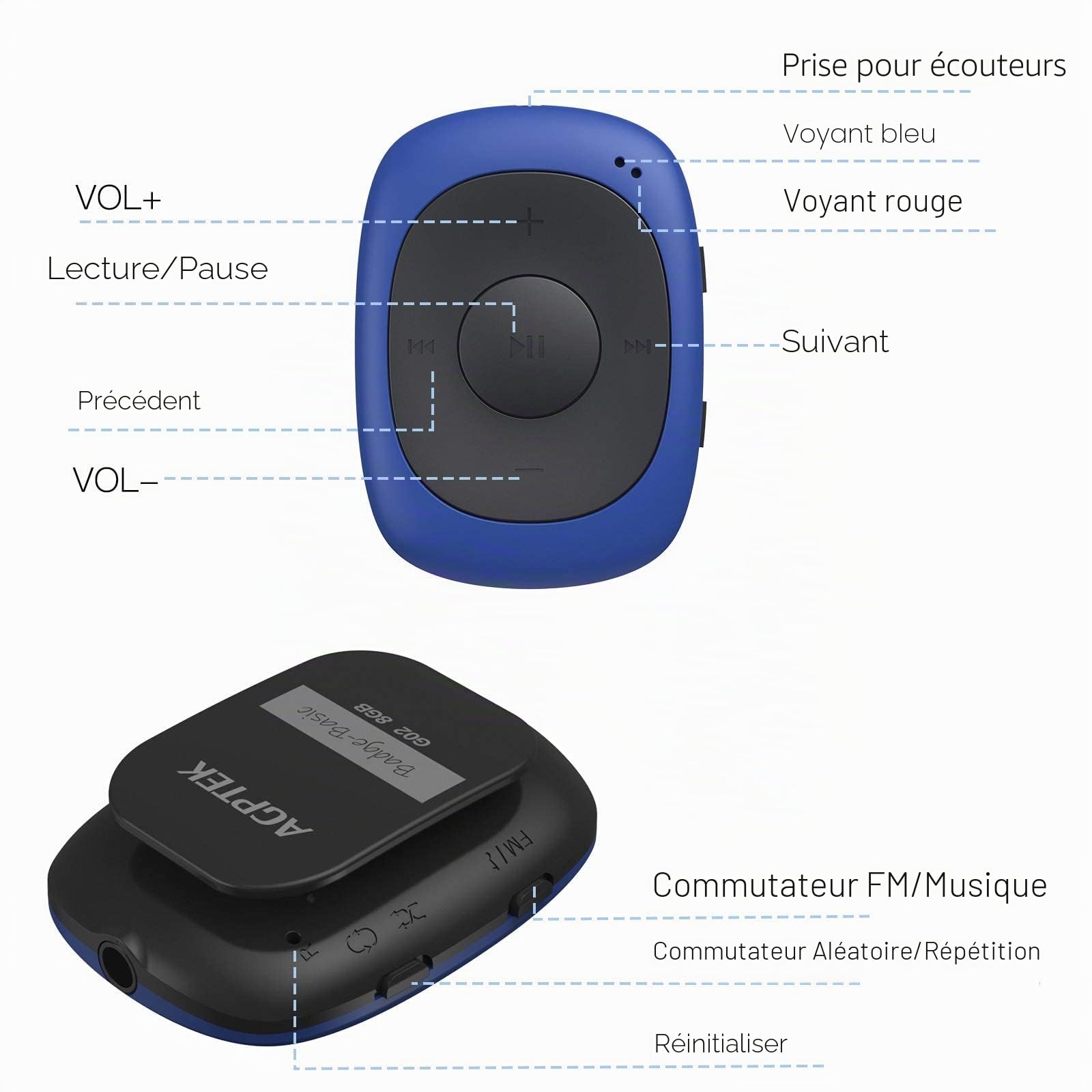 AGPTEK 64Go Lecteur MP3 avec Clip,Baladeur MP3 Sport Portable