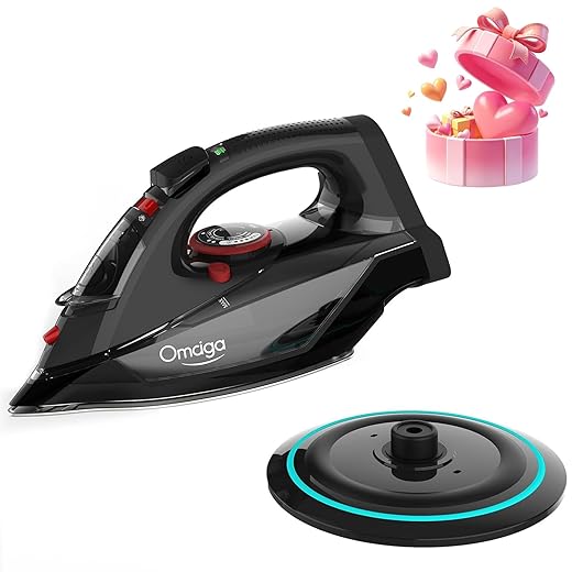 Cordless Iron for Clothes, 1500W Steam Iron Rapid Heating, Ceramic Soleplate, Auto Shut Off, Self-Clean, Anti-Calc, 3 Temperature Settings, 11.84oz Water Tank Ironing Clothes for Home, Black