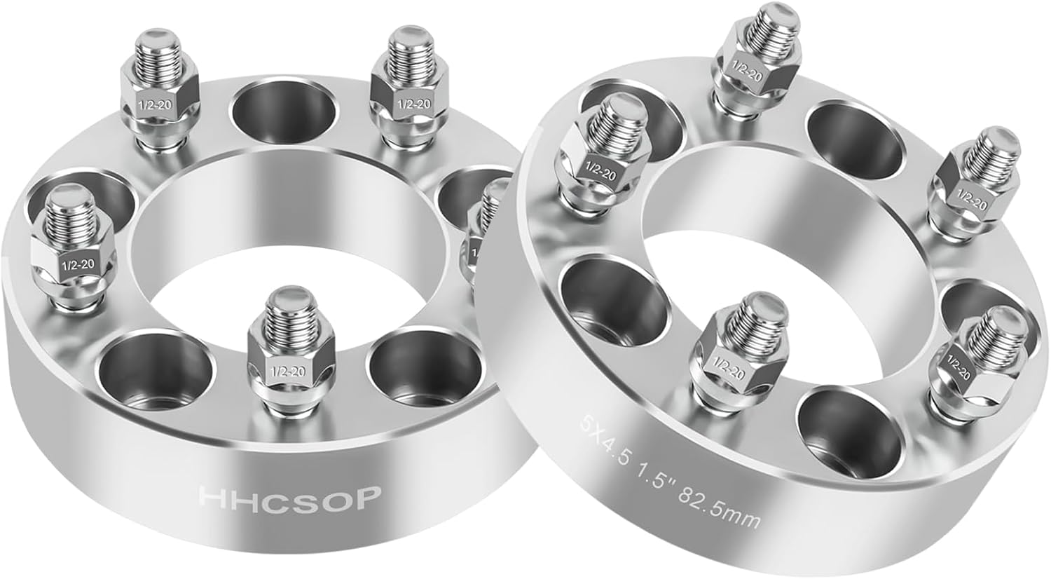HHCSOP 5x4.5 Wheel Spacers 1.5 inch Compatible with Ford Mustang Ranger Explorer Edge Crown Victoria Jeep Wrangler Liberty Cherokee Comanche, 2PCS 5x114.3 Wheel Adapter Bore 82.5mm & 1/2x20 Studs