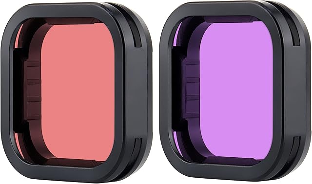 YALLSAME Diving Filter for GoPro Hero 11 10 9 Black with Color Red Filter and Magenta Filter Ideal for Diving Snorkeling Underwater Recording 2-Pack Lens Filter Set for Go Pro 9 10 11